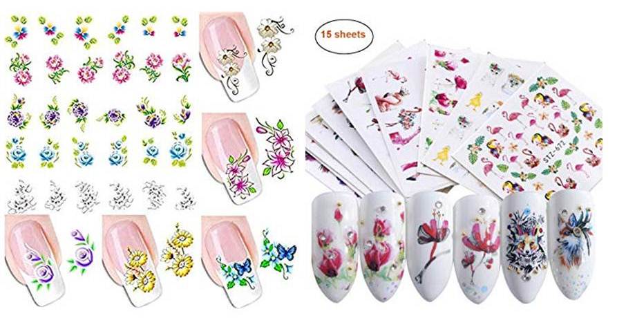 Nail Decals for Women Nail Art Stickers Water Transfer Nail Tattoos Design DIY Nail Art Supplies Manicure Fingernail Decorations Nail Tip Foil Vinyls Stencils Accessories (24 Sheets) by Trendy Club
