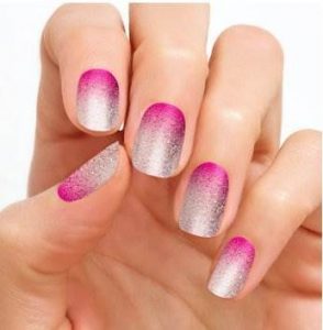 pink and silver nails fake stickers