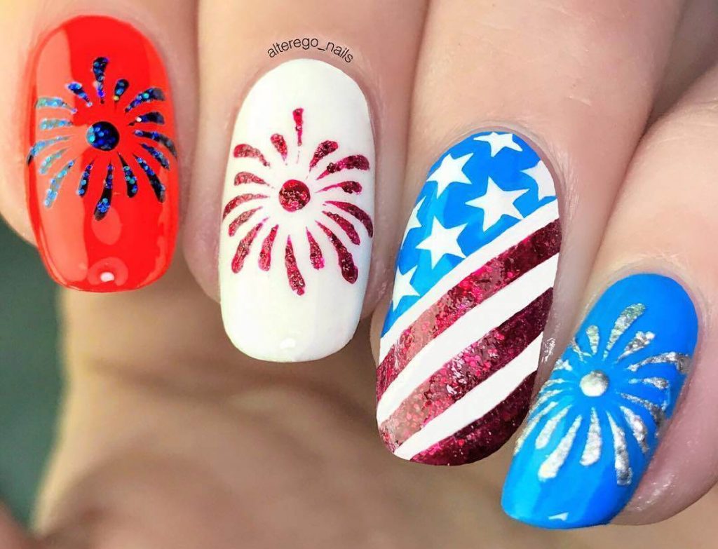10. Red and Orange Firework Nail Art - wide 3
