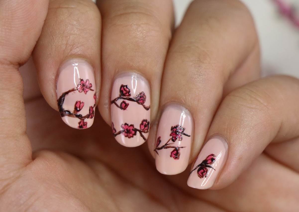 8. Detailed Cherry Blossom Nail Art Tutorial - wide 5
