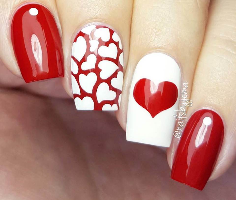 Red-White-Heart-Nails-Design-easy-and-simple