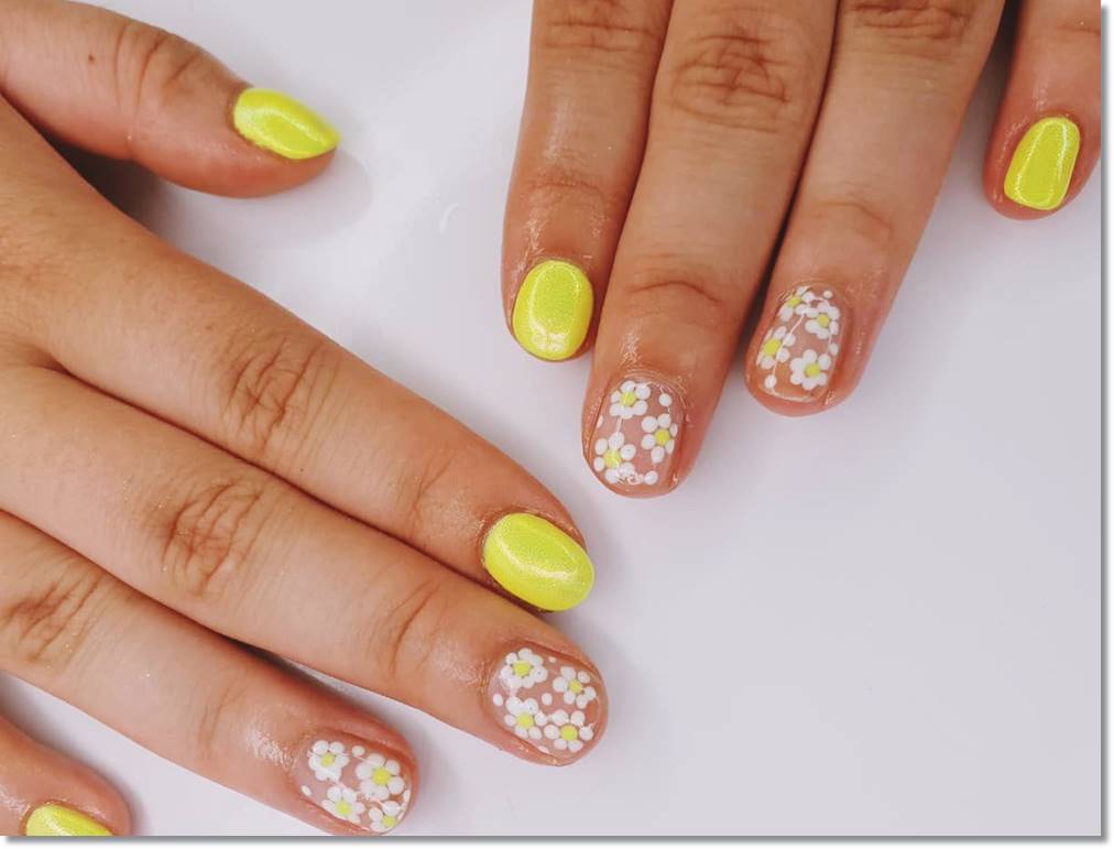 yellow flower nail art design ideas