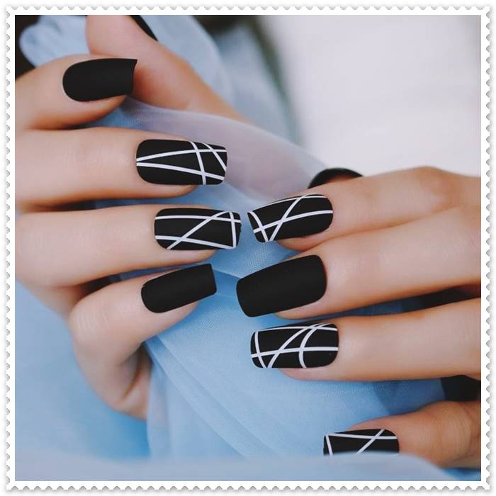 black and white matte nail art