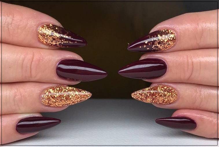 brown nail art with glitter touch design