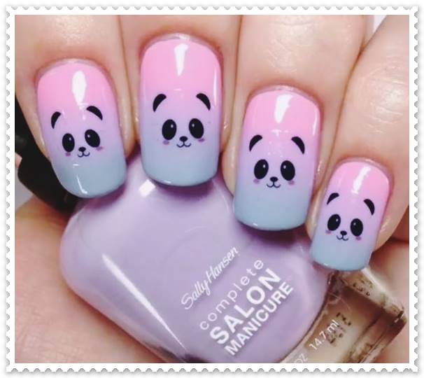 pink and blue cute nails panda designs