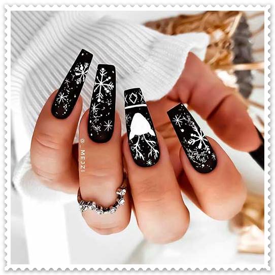 matte black coffin christmas nail art