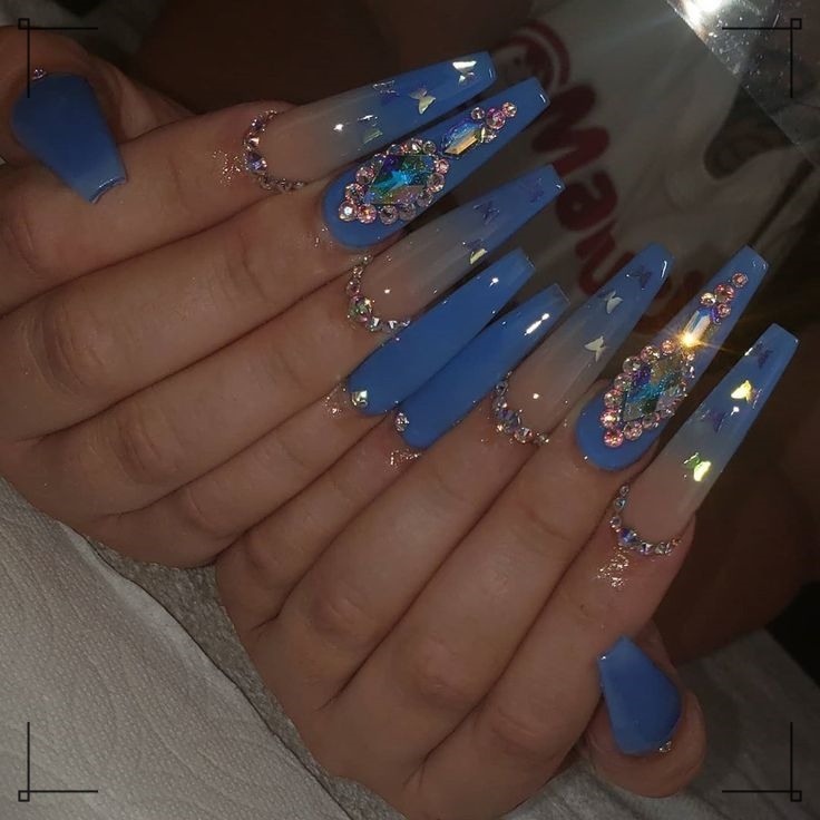 blue long nail art tapered square 2022- tapered square nails 22