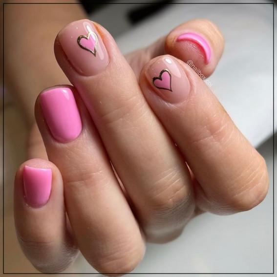 pink valentine day nail art design