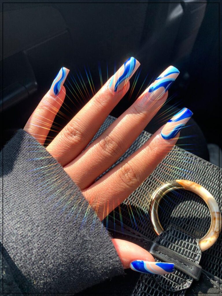 blue fire nail art coffin nails