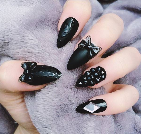 Black-Caviar-Beads-nails ideas - fancy nail art