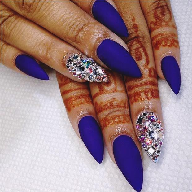 almond-shape-blue-matte-stiletto-nails-fancynailart.com