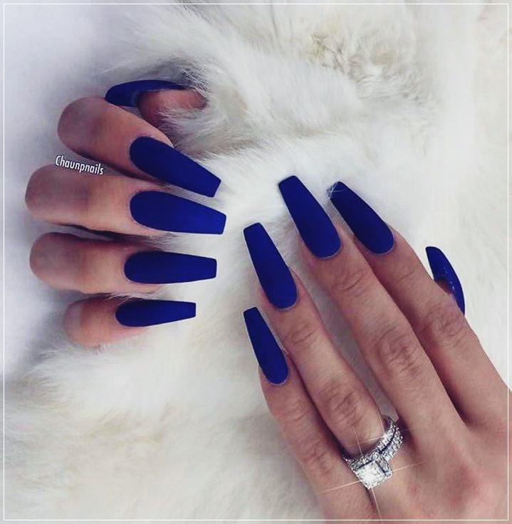 matte blue long nail art design ideas fancynailart.com
