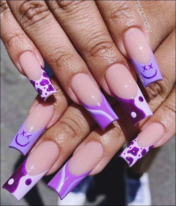 long coffin nails ideas purple color nail polish