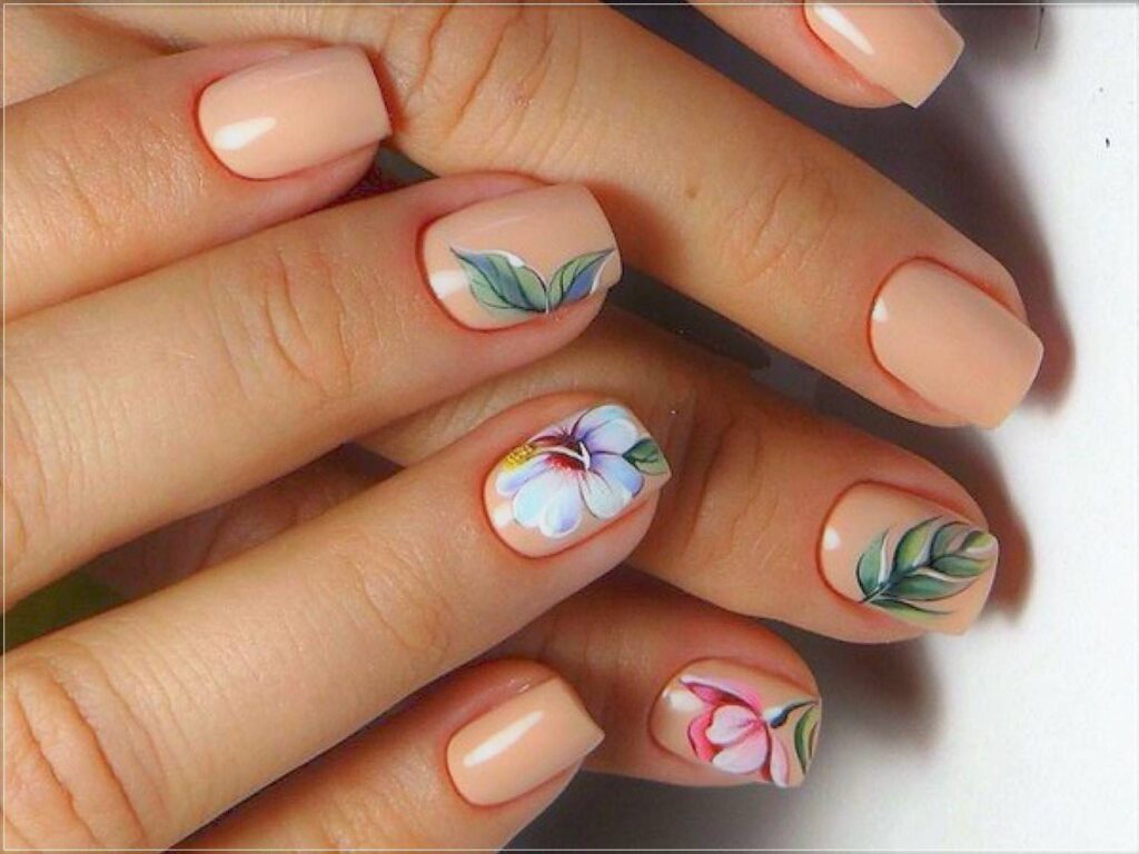 beautiful nude background and hawaii flower nail art design nail art fancy nail art