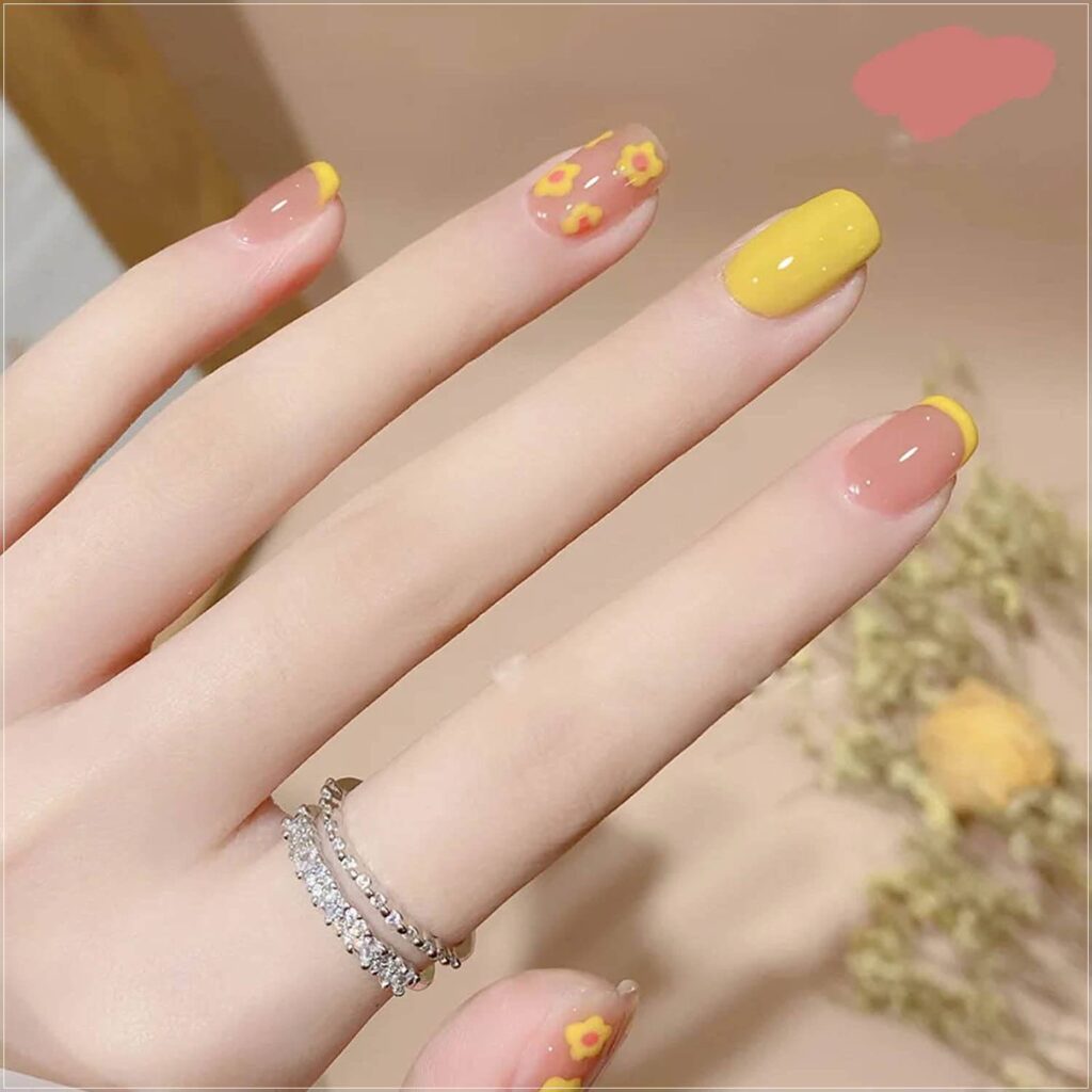 yellow flower nail art design pictures