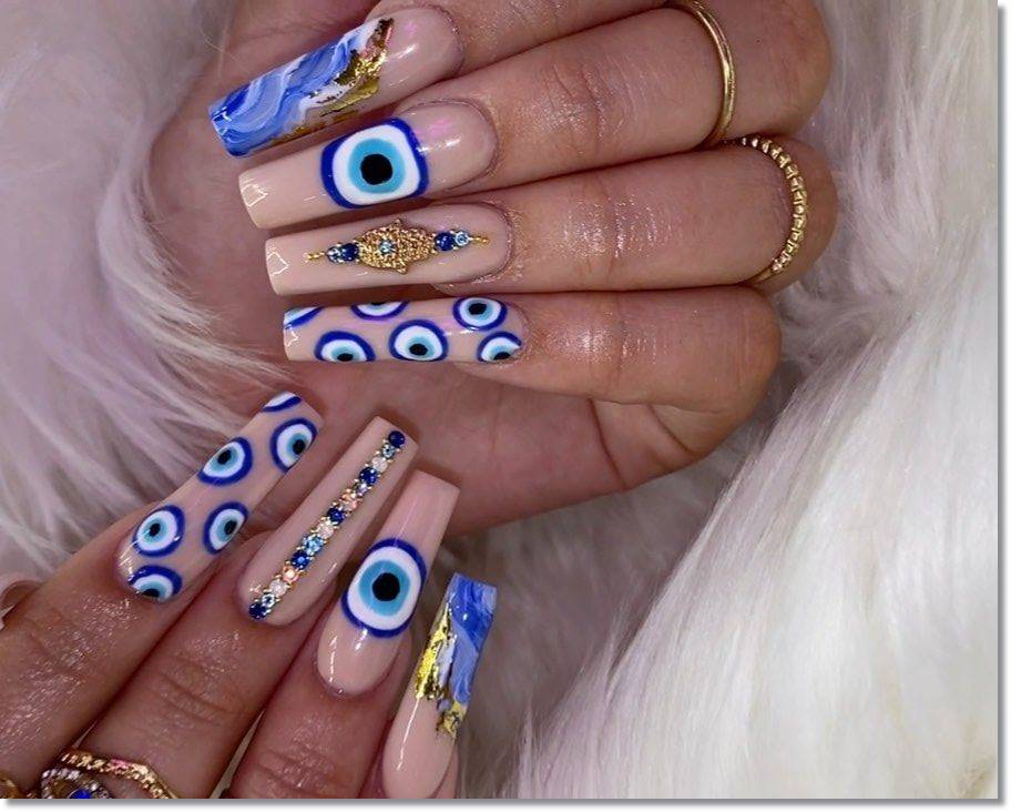 fancy coffin evil eye nail art design