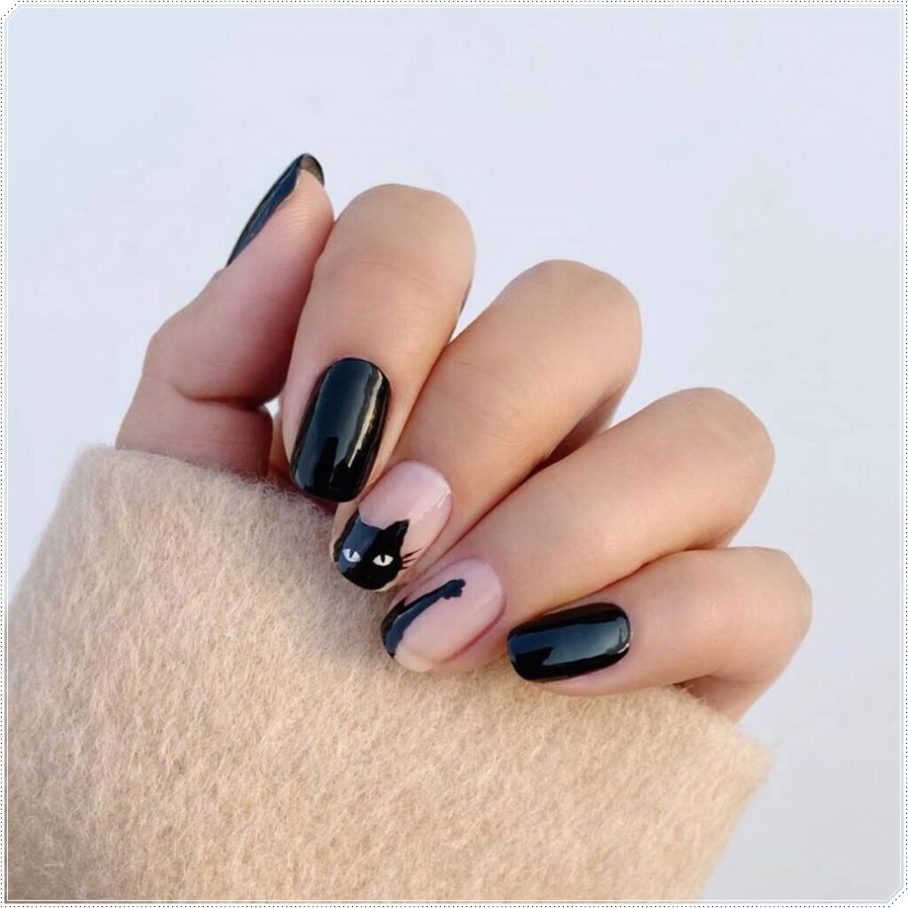 black cat nail art design ideas