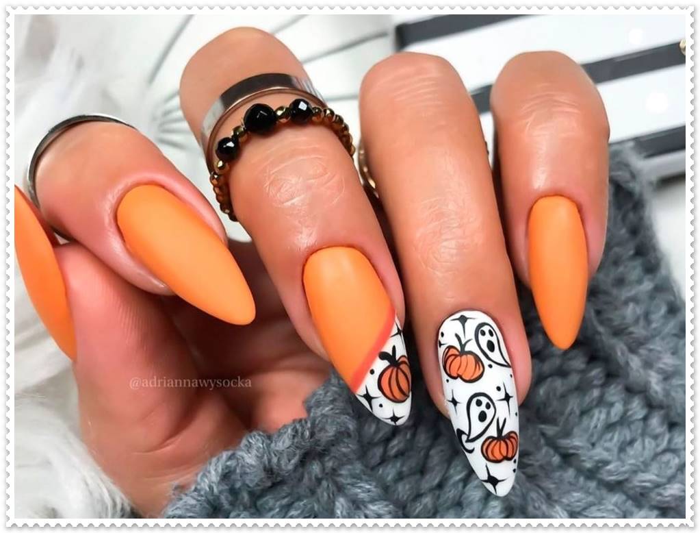 pumpkin nail design - Orange Halloween Nails